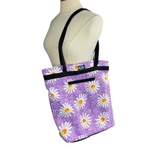 BLUE SKY Cottagecore Boho Lavender Daisy Print Zip Closure Tote Bag